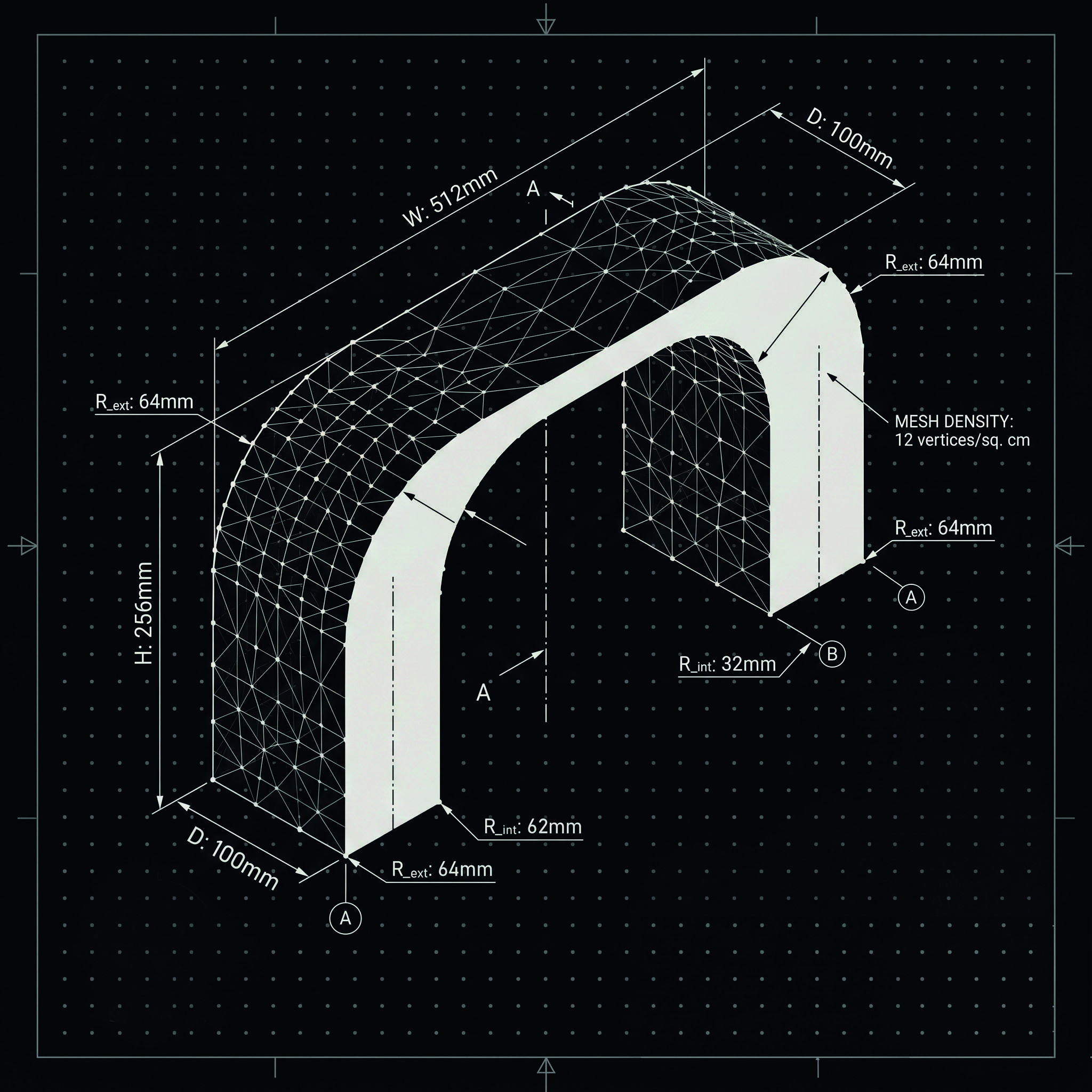 Construção tridimensional do monograma N em malha técnica, imagem conceitual original do brandbook